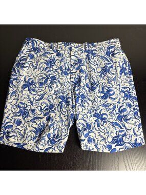 RLX Ralph Lauren Mens Size 38 Blue & White Octopus Turtle Print Golf Shorts